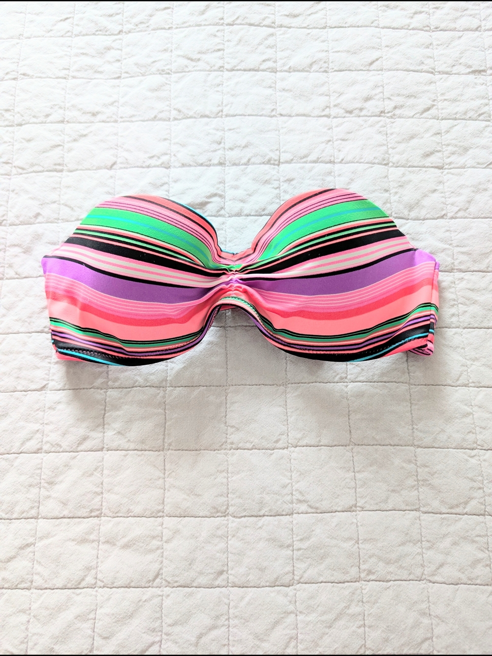 Striped Bandeau Bikini Top in Pink, Purple & Green